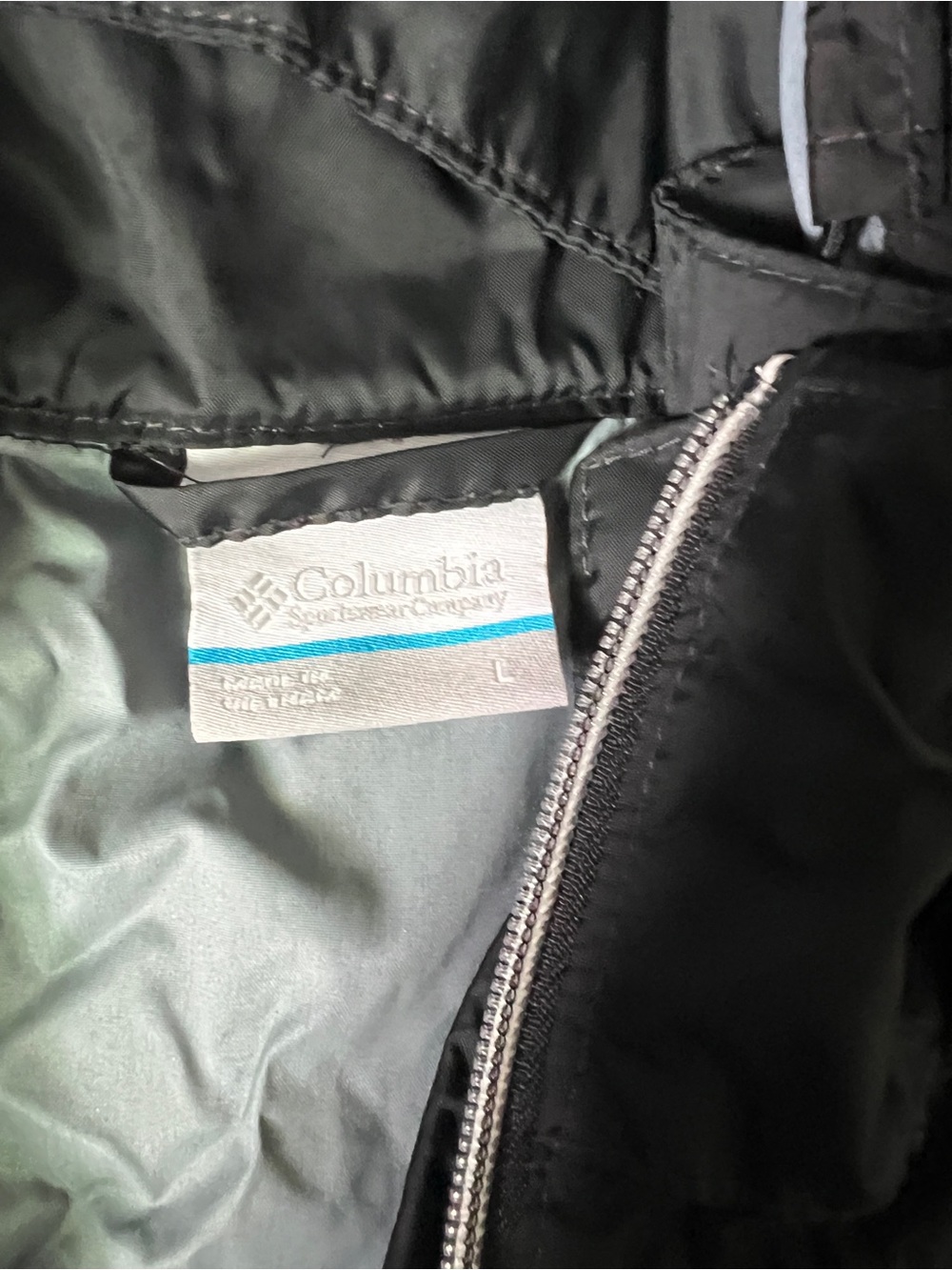 Columbia Black Jacket (raincoat) with White Logo and Blue Tag Stripe - Picture 3 of 5